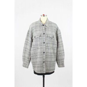 Aritzia BABATON Joan Black Cotton Linen Tweed Oversized Shirt Jacket, Size 2/M